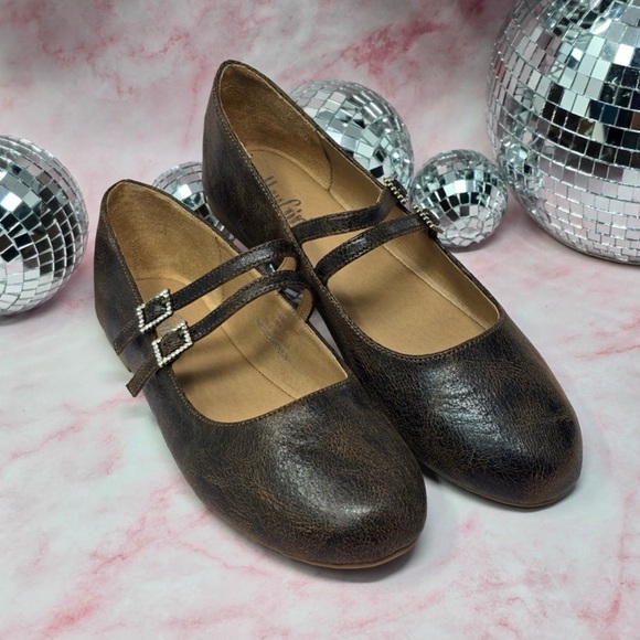 Hey Girl by Corkys Shoes - ✨NWT Corkys Espresso Brown Mary Jane Crinkle Flats w Bling Double Straps